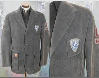 Mens Corduroy Blazer, 1990s Vintage Silver Gray Single-Breasted Corduroy Jacket, Size Medium, 40 US/UK, M