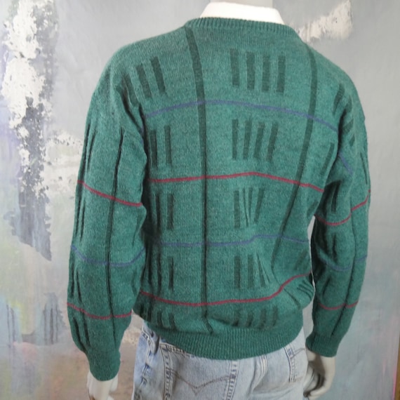 1980s Turquoise Green Crew Neck Sweater with Bloc… - image 9