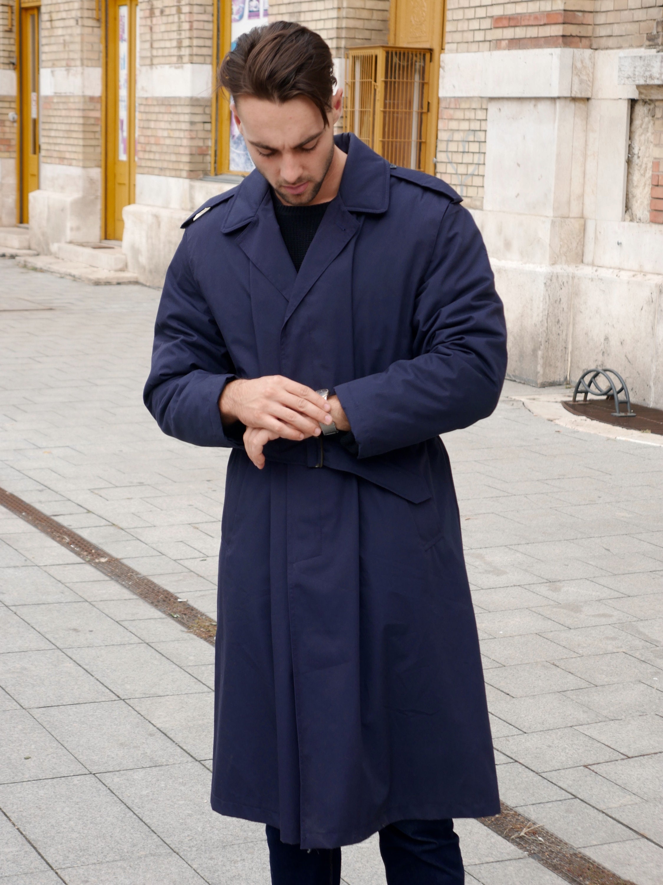 Navy Blue Trench Coat 1990s European Vintage Oratop Mac - Etsy