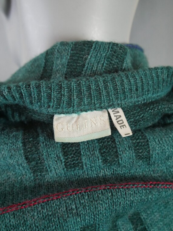1980s Turquoise Green Crew Neck Sweater with Bloc… - image 10