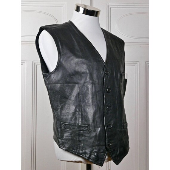 Vintage Leather Vest, 80s Western Style Black Mot… - image 4
