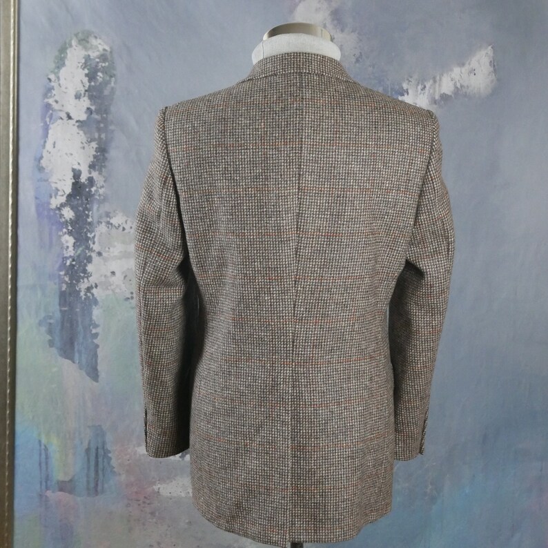 Light Brown Tweed Blazer Scottish Wool Vintage Single-Breasted Sports Coat Jacket 40 USUK Large