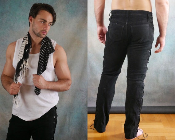 Black Suede Leather Pants, 90s European Vintage, Waist 31 to