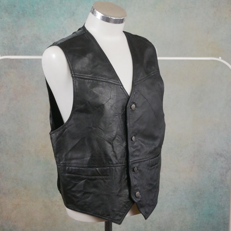 Black Leather Vest 90s European Vintage Size Large 42 to 44 - Etsy