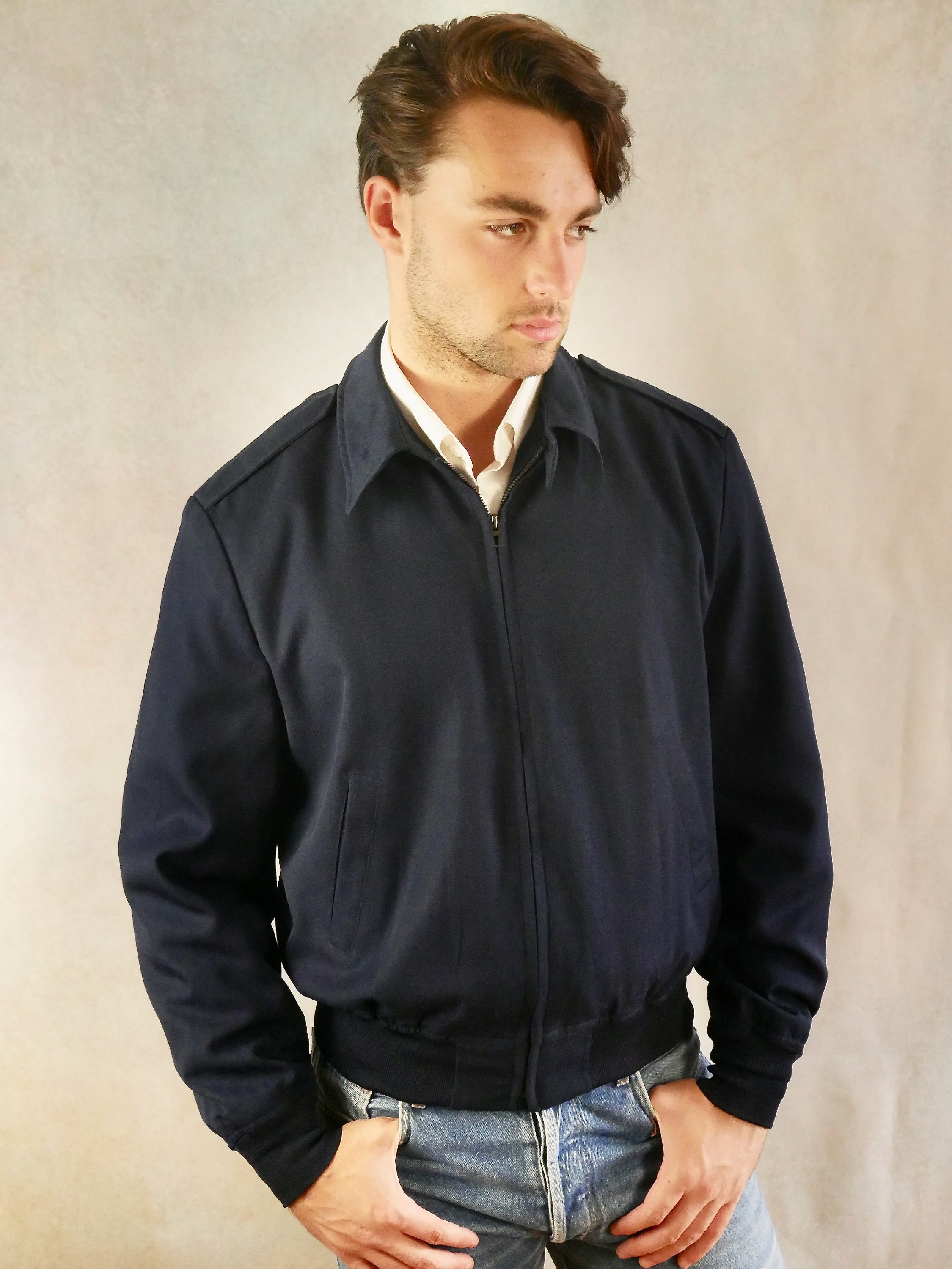 80s Vintage Air Force Jacket, Dark Navy Blue Cropped 80s Vintage Air Force Jacket, Dark Navy Blue Cropped