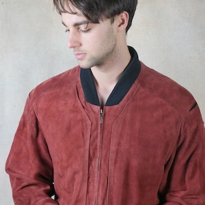 80s Suede Jacket, European Vintage Soft Berry Rust Leather, Size Large (42 to 44 us/uk)