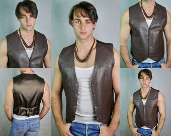 Brown Leather Vest, 90s Vintage Menswear: Size 42