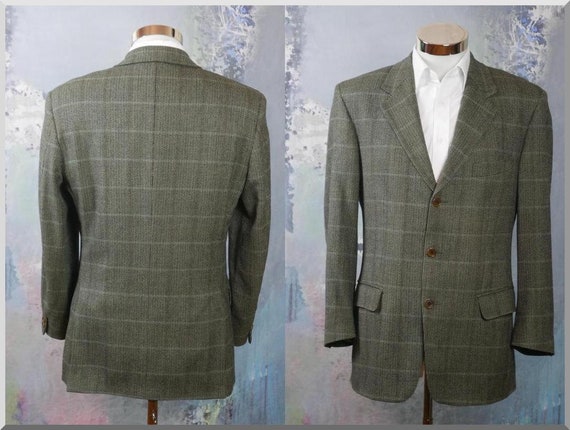 1980s Tweed Blazer, Italian Vintage Olive Green &… - image 1