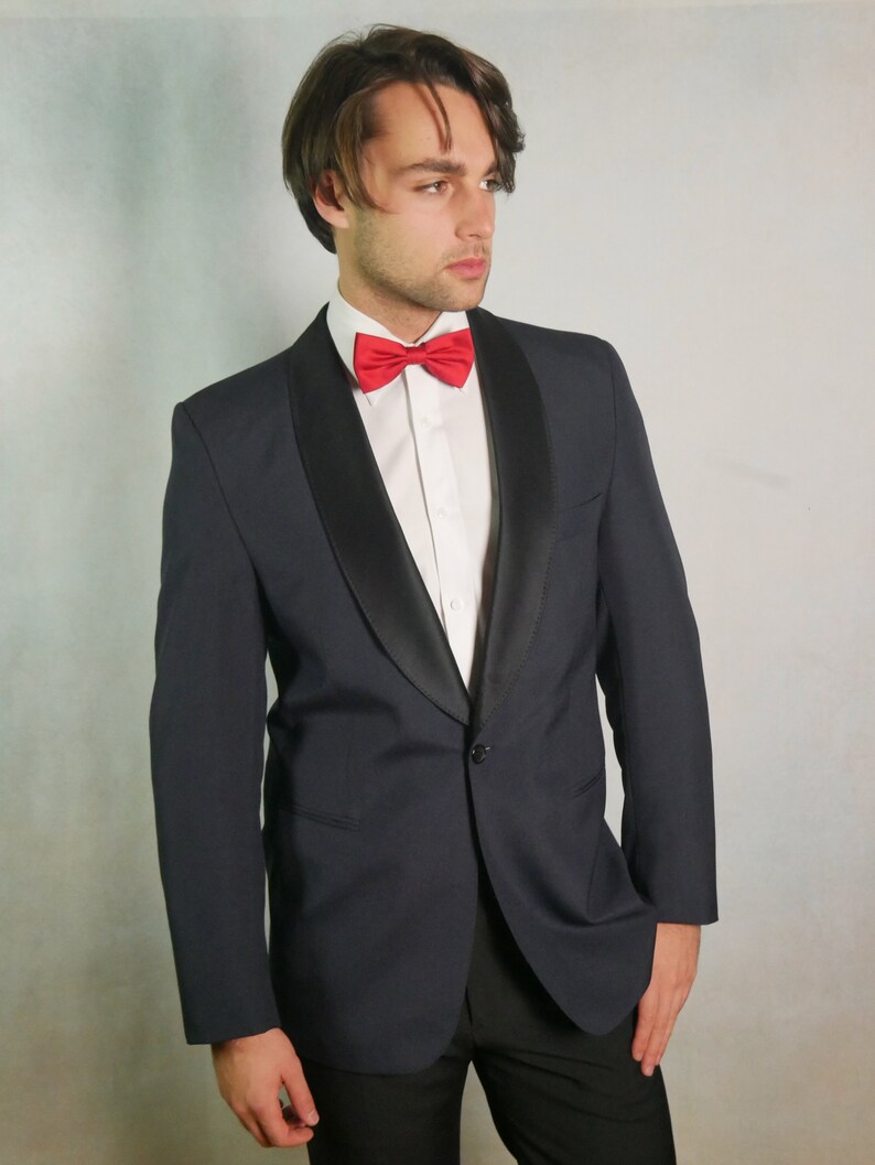 Vintage Navy Blue Tuxedo Jacket 80s European Wool Blend Etsy