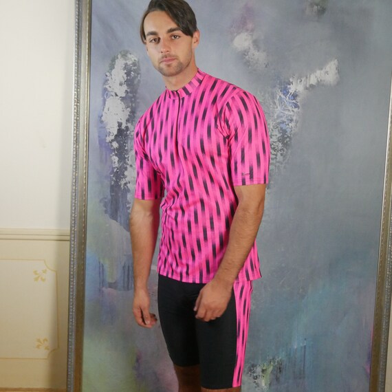 1990s Cycling Jersey & Shorts, Black and Pink Bik… - image 4