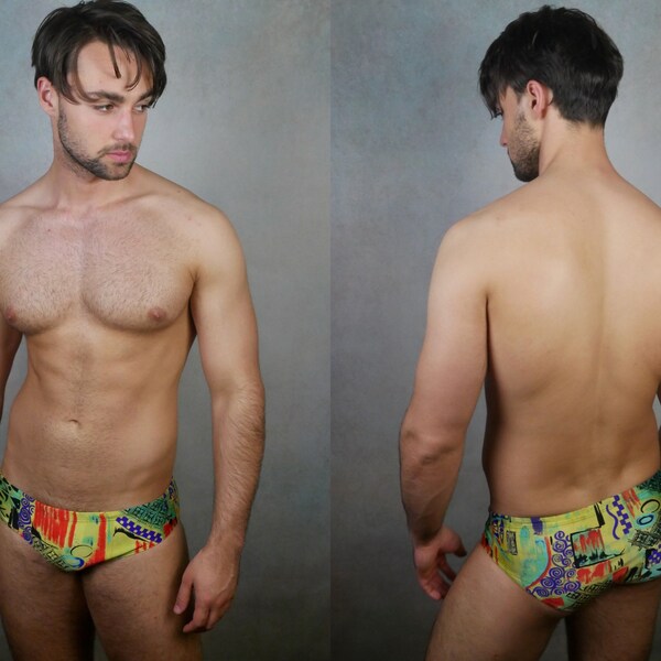 80s Swimsuit, Men's Speedo Brief Swimming Trunks: Waist = 32 to 34 inches (81.28cm to 86.36cm)