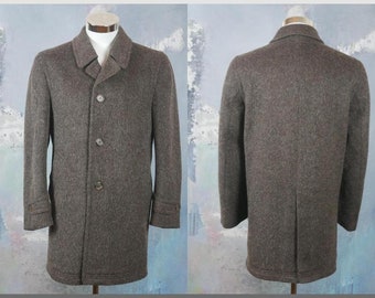 Brown Wool Coat, European Vintage Notch Collar Retro Winter Overcoat: Size XL (42 US/UK)