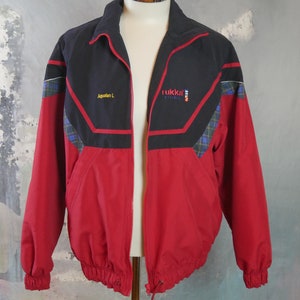 Red &Navy Blue Jacket, 1990 vintage européen Zippered Rukka Sport Brise-vent: Taille grande 40 à 42 US / UK image 3