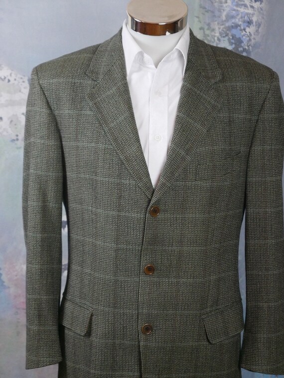 1980s Tweed Blazer, Italian Vintage Olive Green &… - image 4