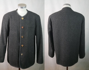 Charcoal Gray Wool Cardigan Jacket, 90s Vintage Trachten Menswear: Extra Large, 46 to 48 US/UK