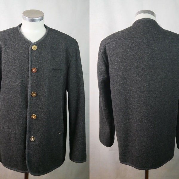 Veste Cardigan en laine gris anthracite, Trachten vintage des années 90 Mode pour hommes: Extra large, 46 à 48 US / UK