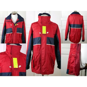 90s Vintage Jacket, Red & Blue Waterproof Durable High-Performance Marine Nautical Racing Jacket, Size XL, 46/48 US/UK