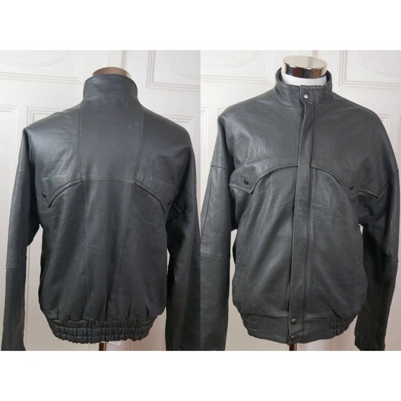 1980s Leather Jacket, European Vintage Gray, Made in … - Gem