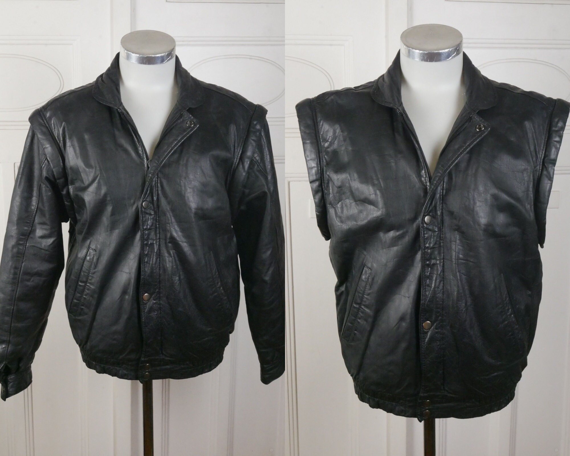 80s Black Leather Jacket Polish Vintage With Detachable - Etsy Sweden