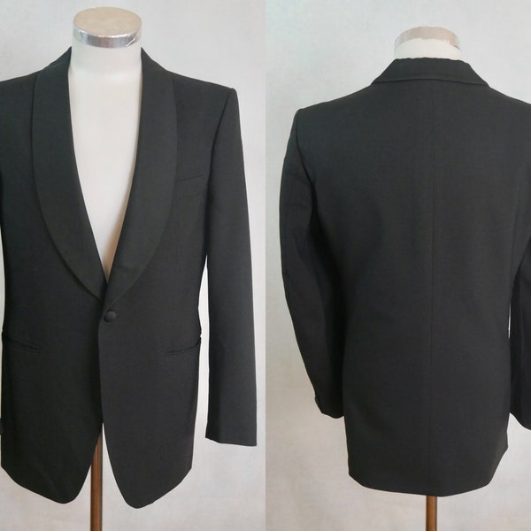 Black Tuxedo Jacket, 90s Vintage Formal Dinner Jacket with Silk Shawl Collar