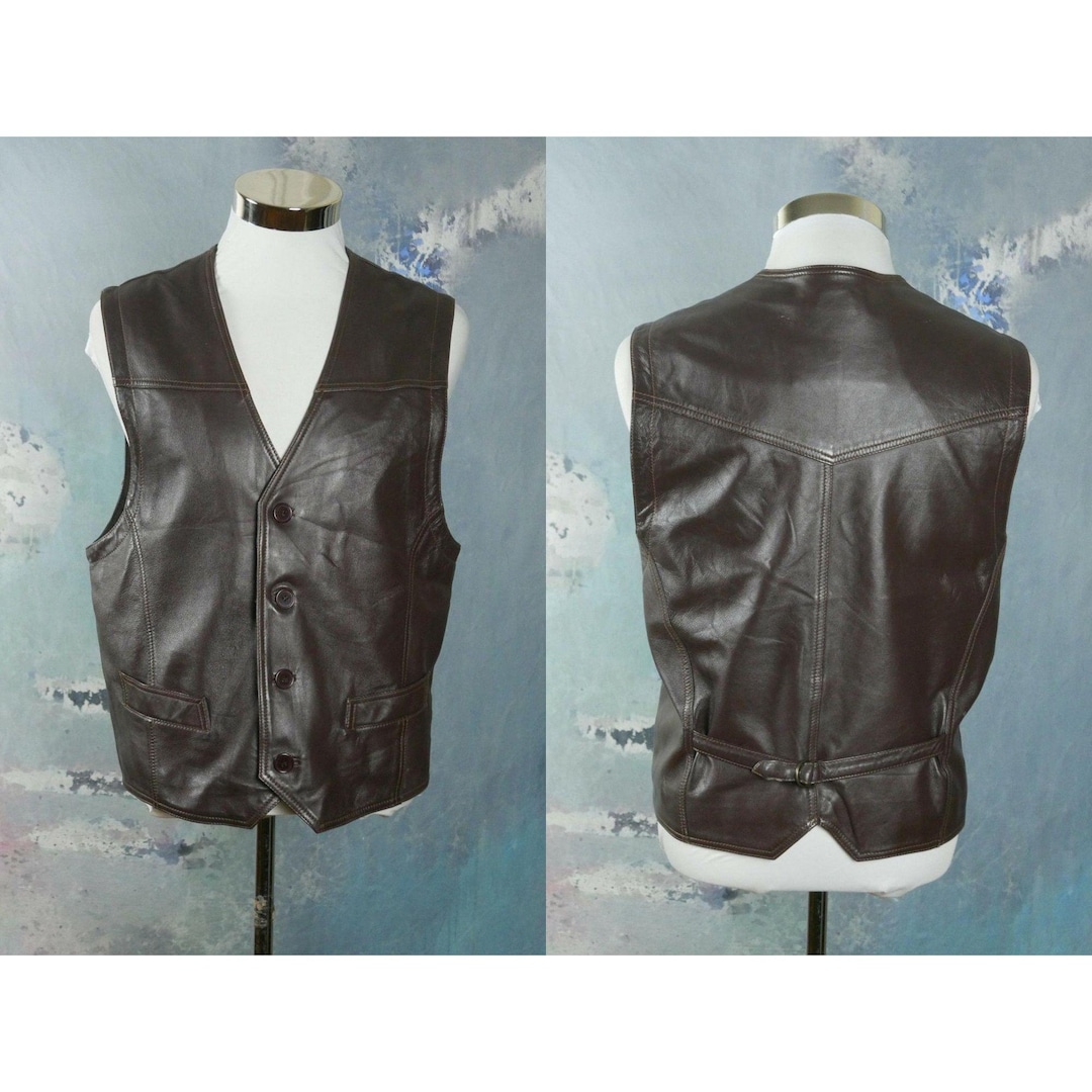 Vintage Brown Leather Vest Super soft 90s Waistcoat Size Large 42 US UK Etsy