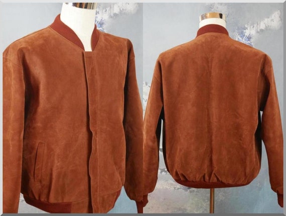 Faux Suede Bomber Jacket, 1990s Italian Vintage Zip up Soft Rust  