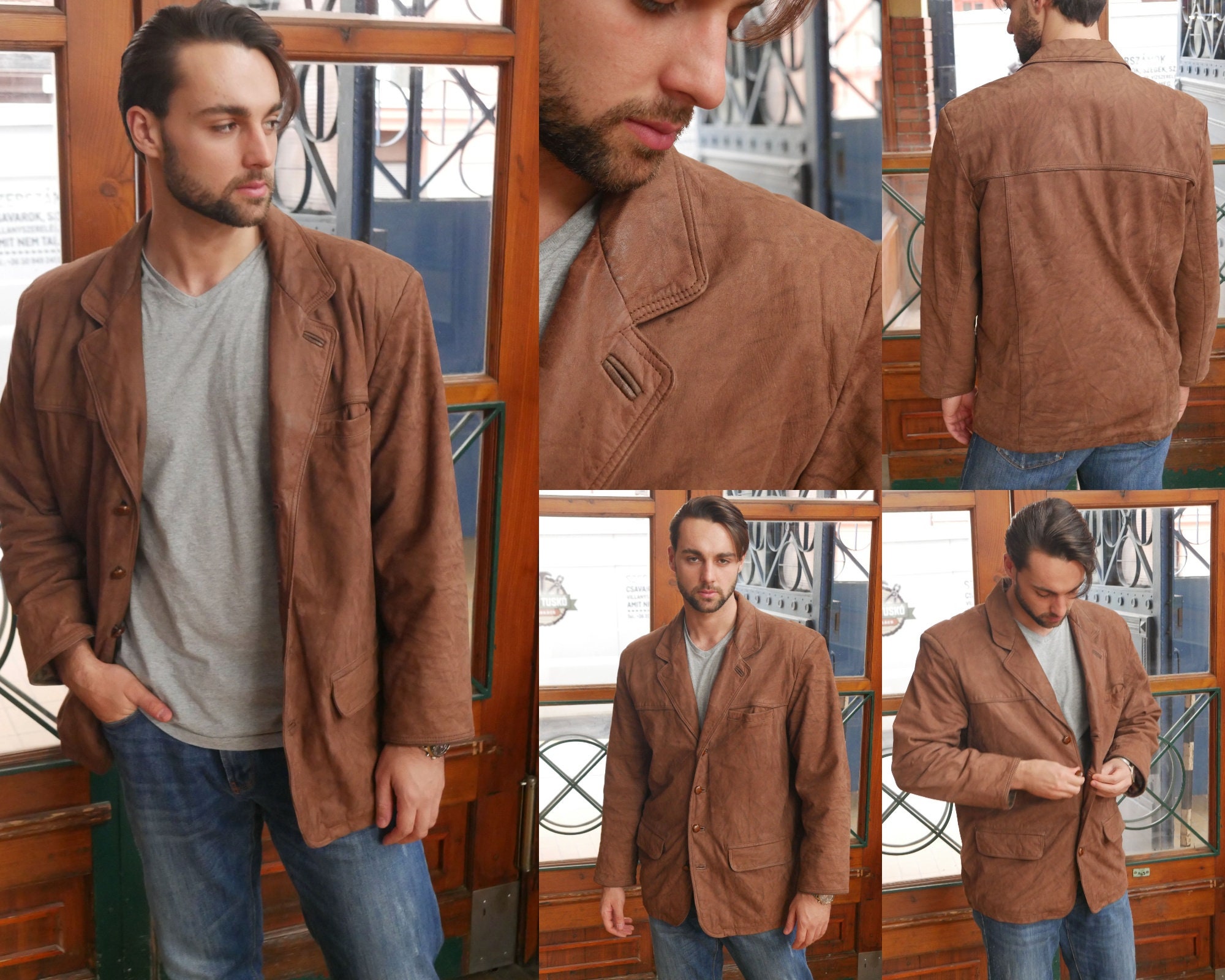 ジャケット・アウター leather brown jacket archive Vintage 90s Brown Utility Leather Bomber Jacket Boxy archive