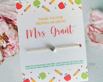 Teacher Wish Bracelet: Thank You Gift with Heart Charm