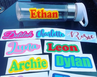Personalised Name Vinyl Decal: Water Bottle, Lunch Box Sticker