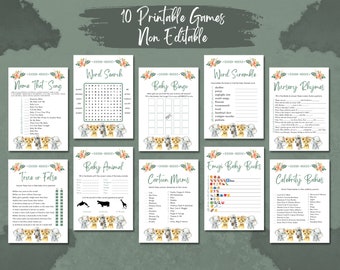 Safari Jungle Baby Shower Games Bundle: 10 Printable Games (Instant Download)