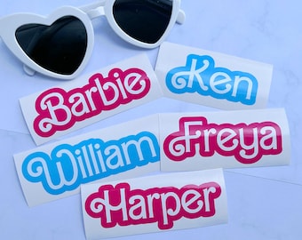 Personalised Name Vinyl Decal: Barbie Inspired, Water Bottle Sticker