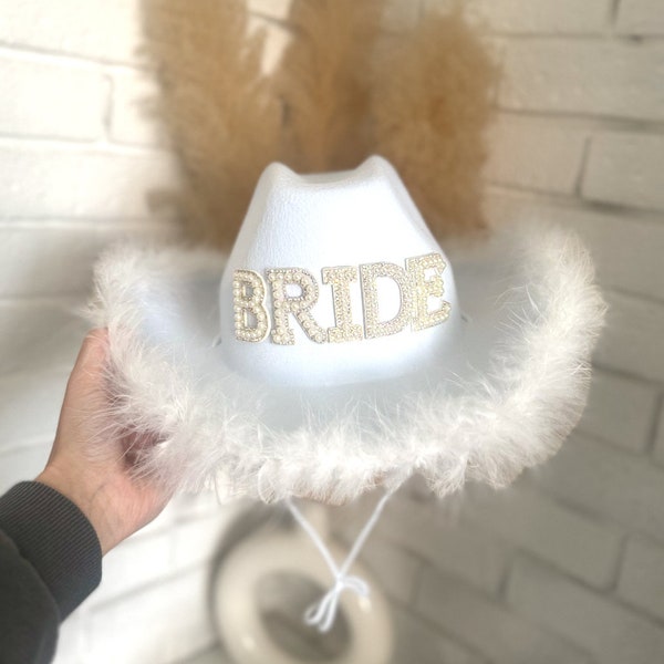 Bride Cowboy Hat, Bride Gift, Bride Pearl Hat, Bride Hat, Hen Party Hat Hen Party Gift, Hen Do Accessory