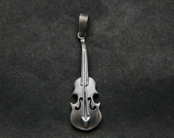 Violin pendant in silver, blackened