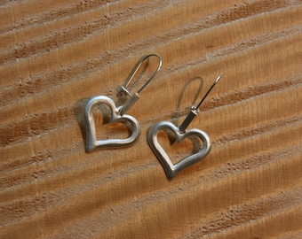 Earrings heart made of silver, medium in size