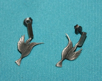 Black Pierced Earrings Hummingbird