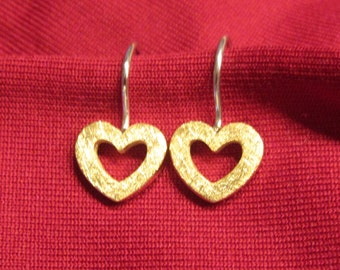 Earrings "heart" of silver, 24carat gold plated
