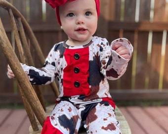 Cow romper, baby girl cow outfit, cows, baby cow romper, romper, baby romper, girl romper, cow, girl, baby boutique outfit