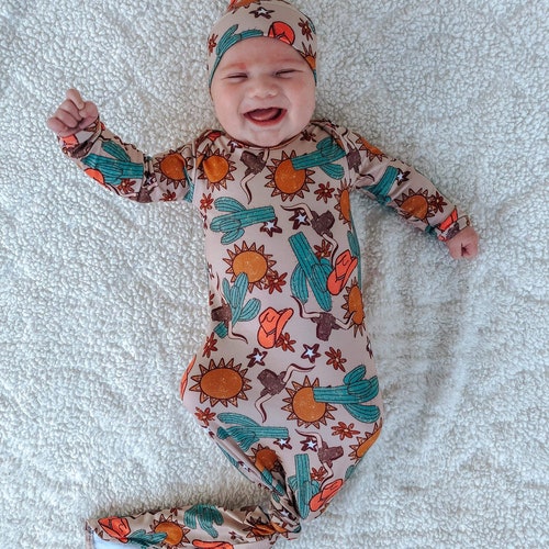 Baby Gown Knotted Gown Tie Gown With Hat Gown Baby Going Etsy