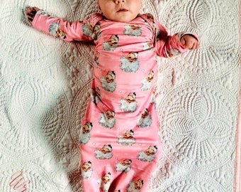 Baby gown, ruffle gown, pink gown, going home outfit, baby shower gift, newborn gown, Santa gown, christmas gown, christmas baby outfit