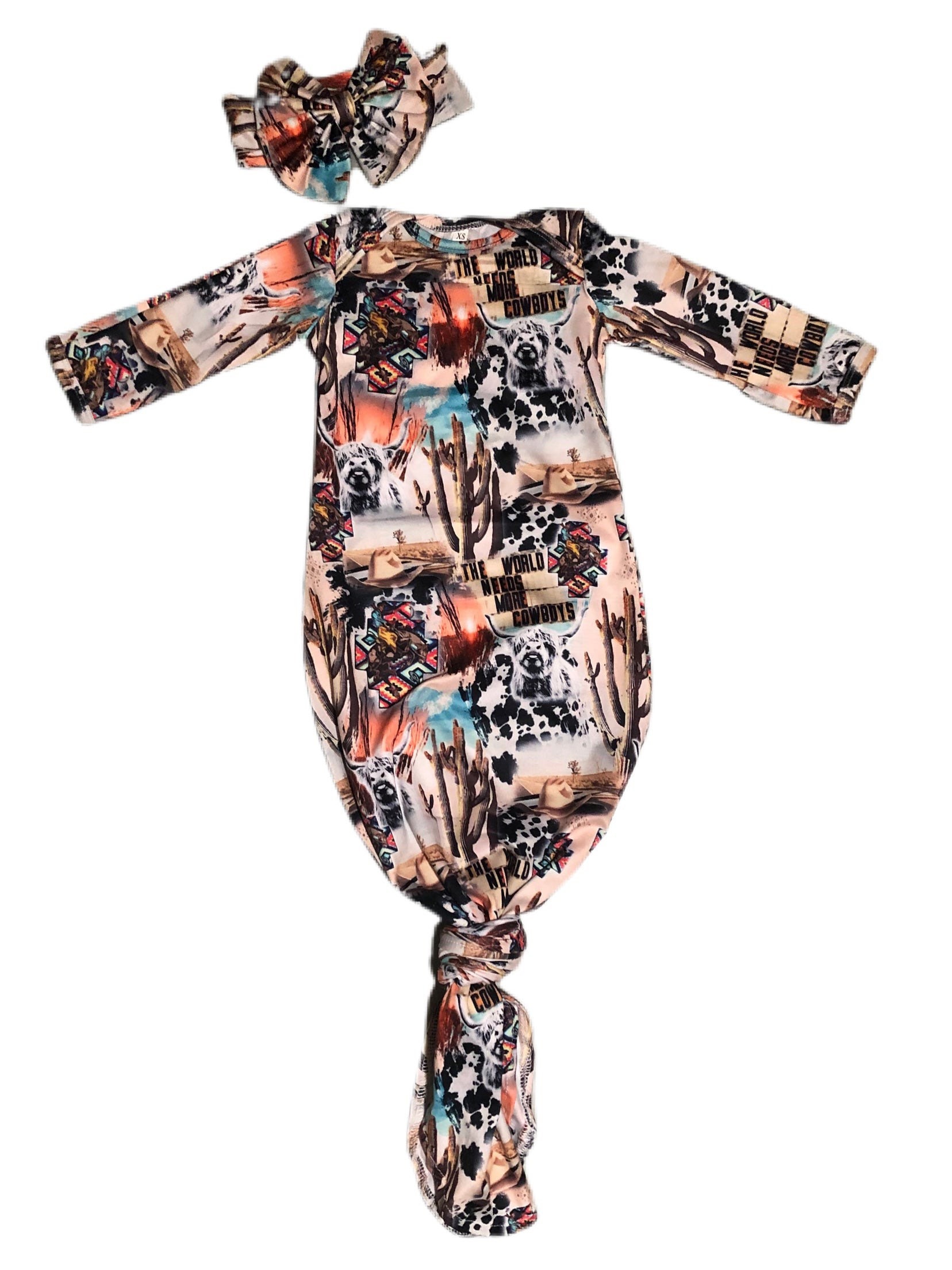 Baby Gown Knotted Gown Tie Gown With Bow Western Gown Baby Etsy