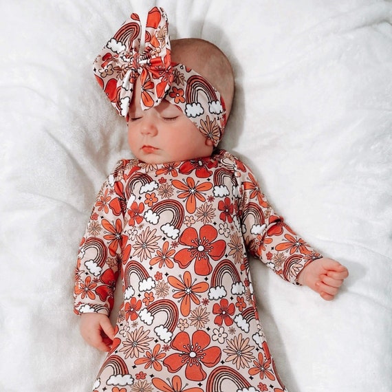 baby gown knotted gown tie gown with bow western gown baby going home outfit girl baby gown coming home outfit baby gown set