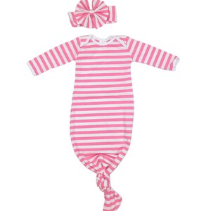 Rosa Baby-Kleid, rosa Streifen Kleid, gehen nach Hause Outfit, Kleid und Stirnband-Set, Baby, Baby-Dusche-Geschenk, Leopardbaby-Boutique, geknotet Kleid