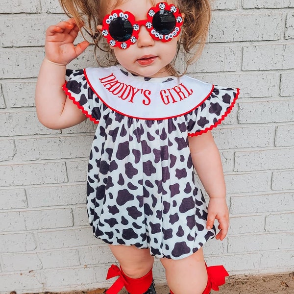 I love dad, Father’s Day, Father’s Day outfit, cow outfit, dad, love dad, girls romper, boutique romper, Daddy’s girl cow romper