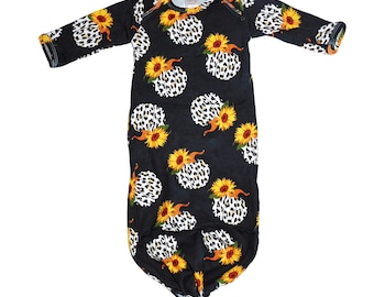 Leopard pumpkin baby gown and headband set, baby gown, pumpkin, pumpkin leopard, fall baby gown, pumpkin baby shower, baby gift, custom