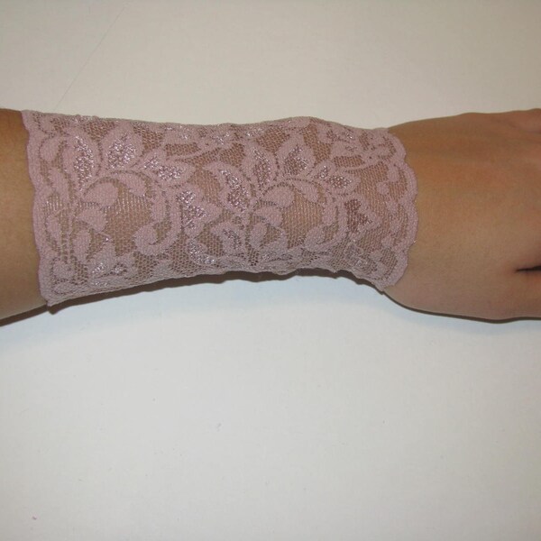 MAUVE PINK LACE Wrist Cuff, Stretch Lace Bracelet, Arm Band, Tattoo Cover/Sleeve, Boho Cuff Free Shipping - Single or Pair