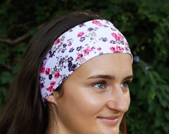TINY FLOWERS SPANDEX *buy2get1free* Wide Yoga Headband Handmade Stretchy Sports Running Boho Hair Bands Floral Tiny flowers Cycling Dance