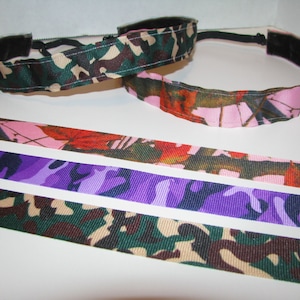 CAMOUFLAGE Headband Non Slip Adjustable Velvet Back Head band Athletic Sports Free Shipping Pink Camo Purple Green Brown Tan Hunting image 1