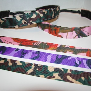 CAMOUFLAGE Headband Non Slip Adjustable Velvet Back Head band Athletic Sports - Free Shipping - Pink Camo Purple Green Brown Tan Hunting
