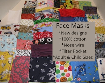 Buy 3 Get 1 Free Face Mask with Filter Pocket and Nose Wire FREE SHIPPING! Washable Reusable Mask - Adult/Child, Cotton US Made New Designs!