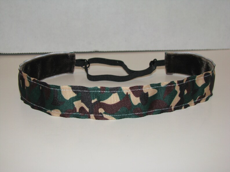CAMOUFLAGE Headband Non Slip Adjustable Velvet Back Head band Athletic Sports Free Shipping Pink Camo Purple Green Brown Tan Hunting Green/Brown